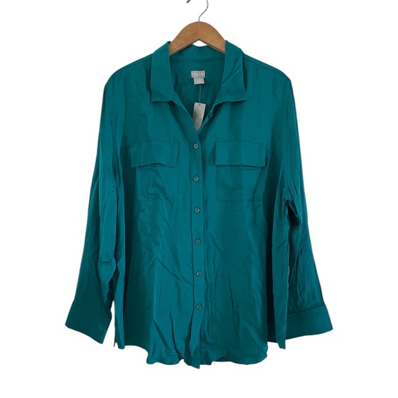 Brand New! Chico’s Teal Button-Up Top sz XXL - Picture 1 of 14